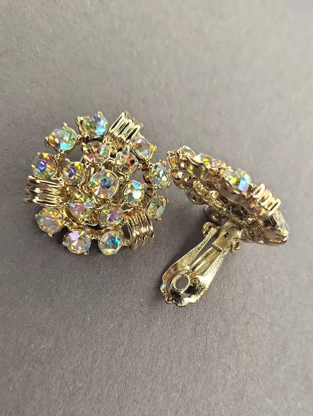 Gold-Tone Aurora Crystal Cluster Clip Earrings
